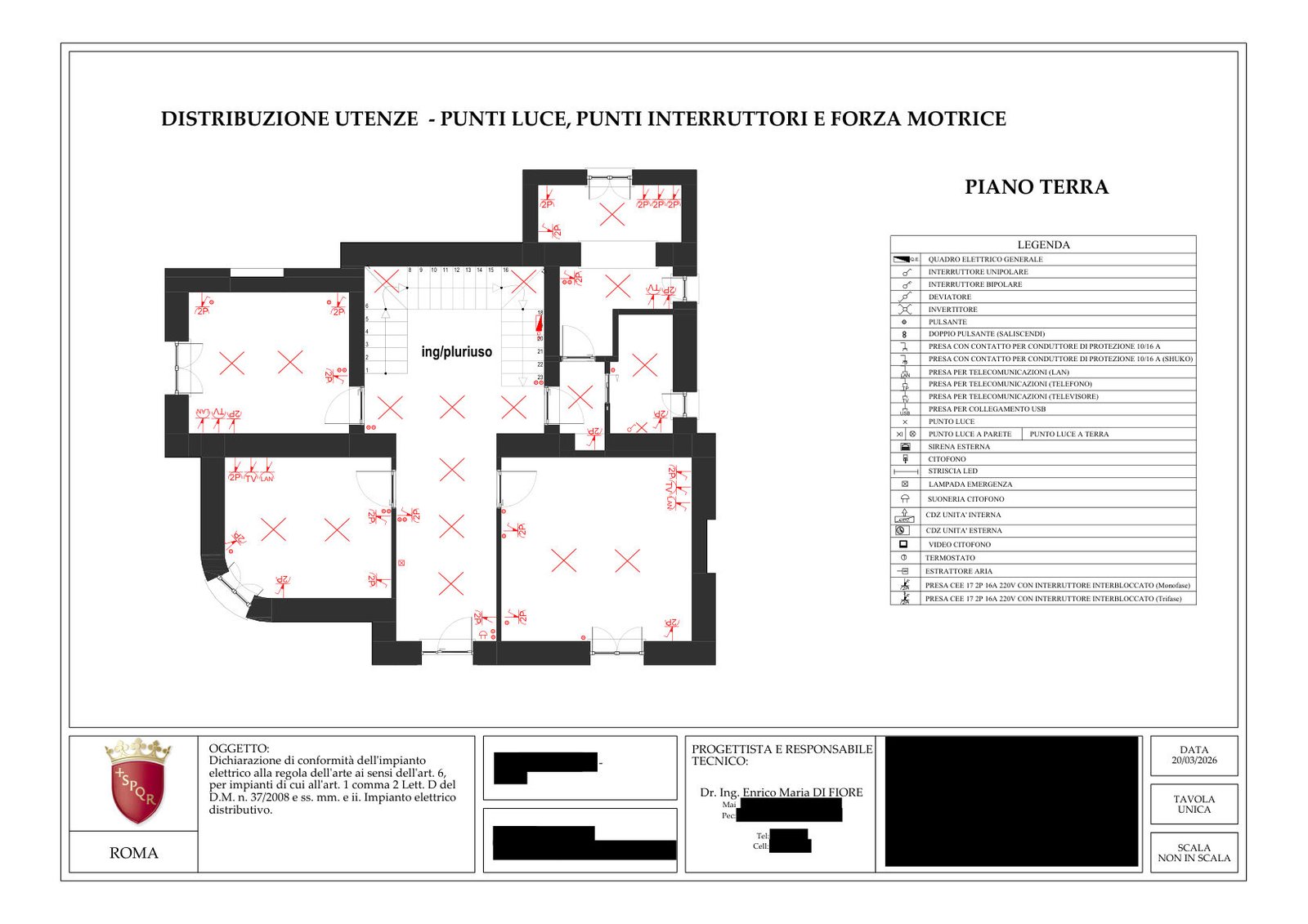 Progettazione impianto elettrico residenziale a Roma, Via Aquileia 11, 00198 Roma
