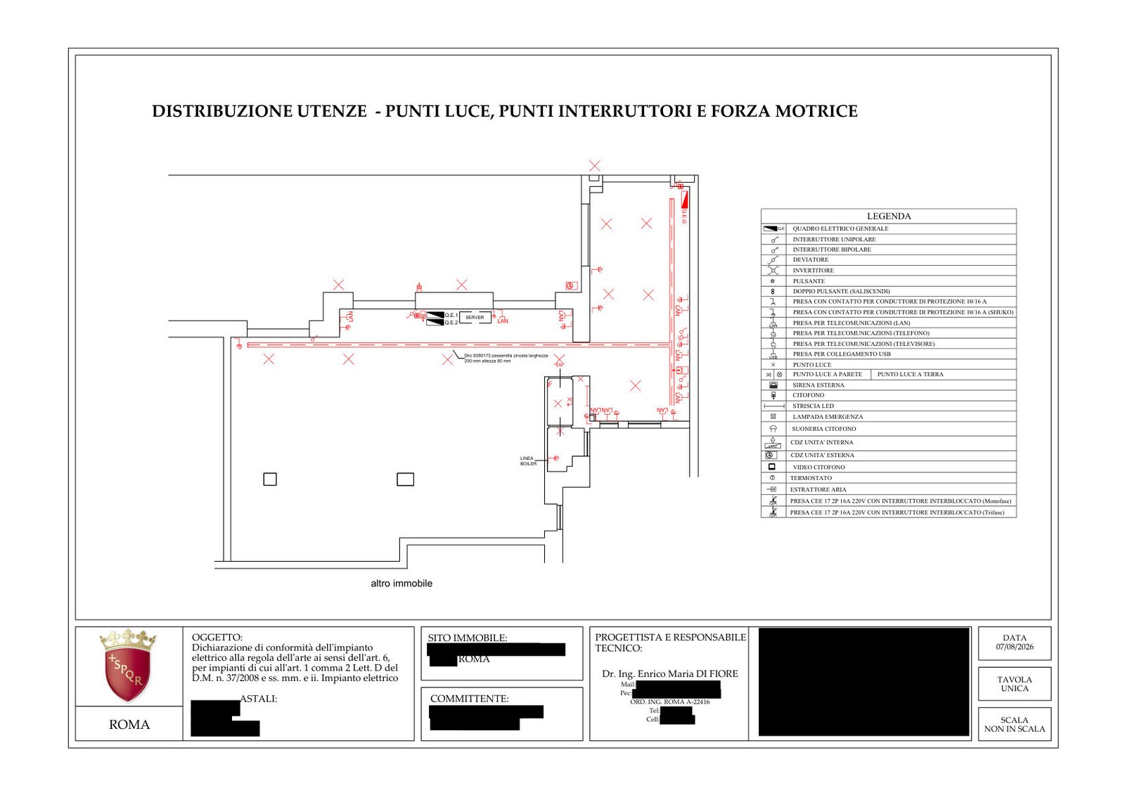 Progettazione impianto elettrico di laboratorio farmaceutico (Clean- Room) a Roma, Via del Velodromo 22/30, 00179 Roma
